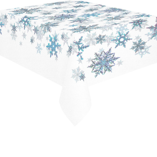 Snowflakes, Blue snow, stitched Cotton Linen Tablecloth 52"x 70"