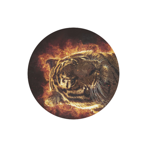 A magnificent tiger is surrounded by flames Round Mousepad