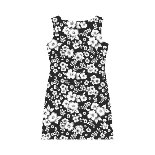 Fine Flowers Pattern Solid Black White Round Collar Dress (D22)