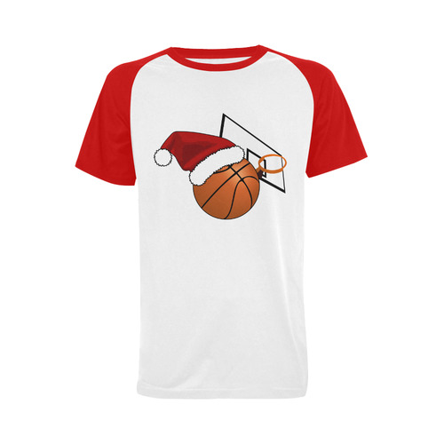 Santa Hat Basketball And Hoop Christmas Men's Raglan T-shirt Big Size (USA Size) (Model T11)