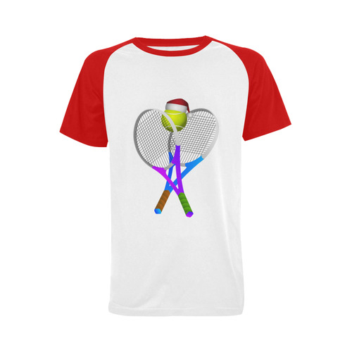 Santa Hat Tennis Ball and Rackets Christmas Men's Raglan T-shirt Big Size (USA Size) (Model T11)