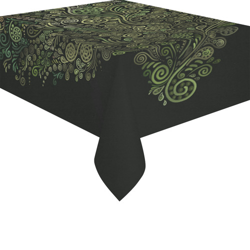 3D Ornaments -Fantasy Tree, green on black Cotton Linen Tablecloth 52"x 70"
