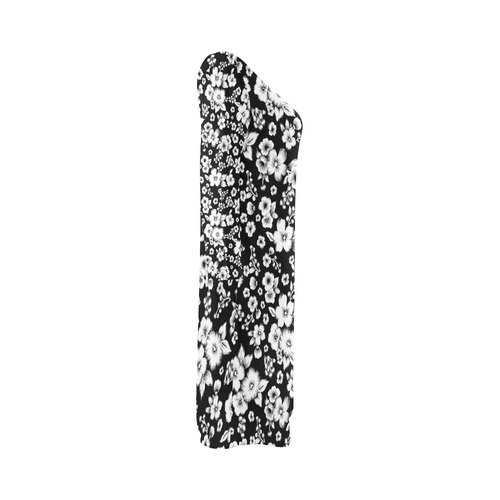 Fine Flowers Pattern Solid Black White Bateau A-Line Skirt (D21)