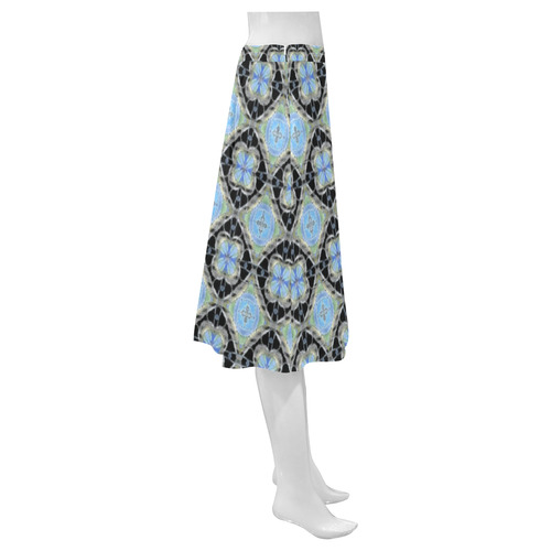 Powder Blue and Black Mnemosyne Women's Crepe Skirt (Model D16)