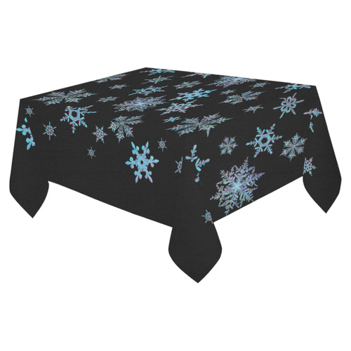 Snowflakes, Blue snow, stitched design Cotton Linen Tablecloth 52"x 70"