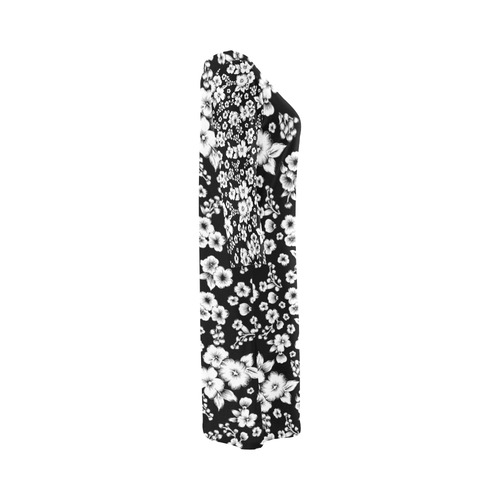 Fine Flowers Pattern Solid Black White Round Collar Dress (D22)