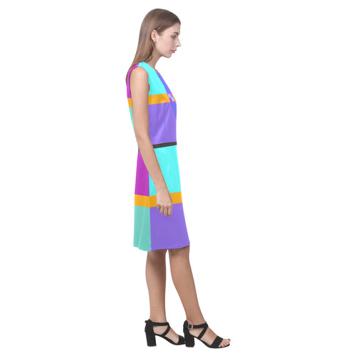 Colored Squares checkered Stripes Cross Eos Women's Sleeveless Dress (Model D01)