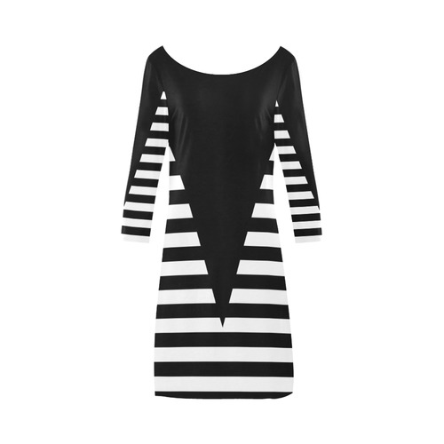 Geometric Style Black solid Stripes Big Triangle Bateau A-Line Skirt (D21)