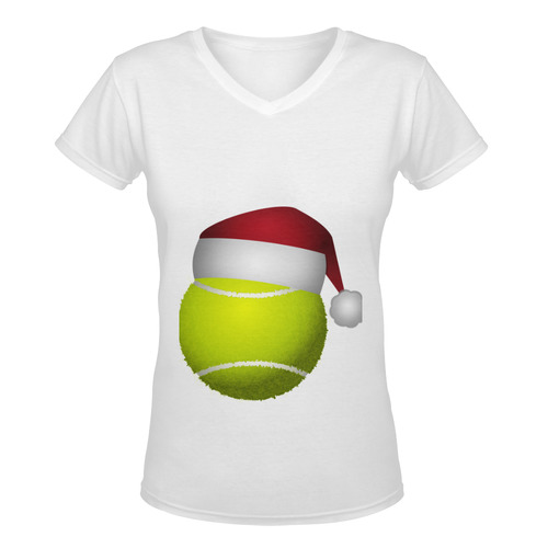 Santa Hat Tennis Ball Christmas Women's Deep V-neck T-shirt (Model T19)