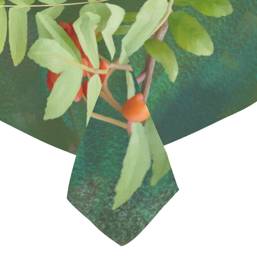 Watercolor Rowan tree - Sorbus aucuparia Cotton Linen Tablecloth 52"x 70"
