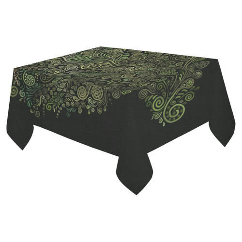 3D Ornaments -Fantasy Tree, green on black Cotton Linen Tablecloth 52"x 70"