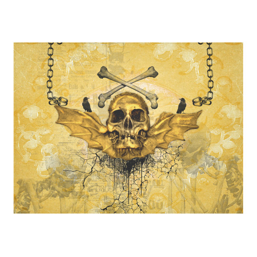 Awesome skull in golden colors Cotton Linen Tablecloth 52"x 70"