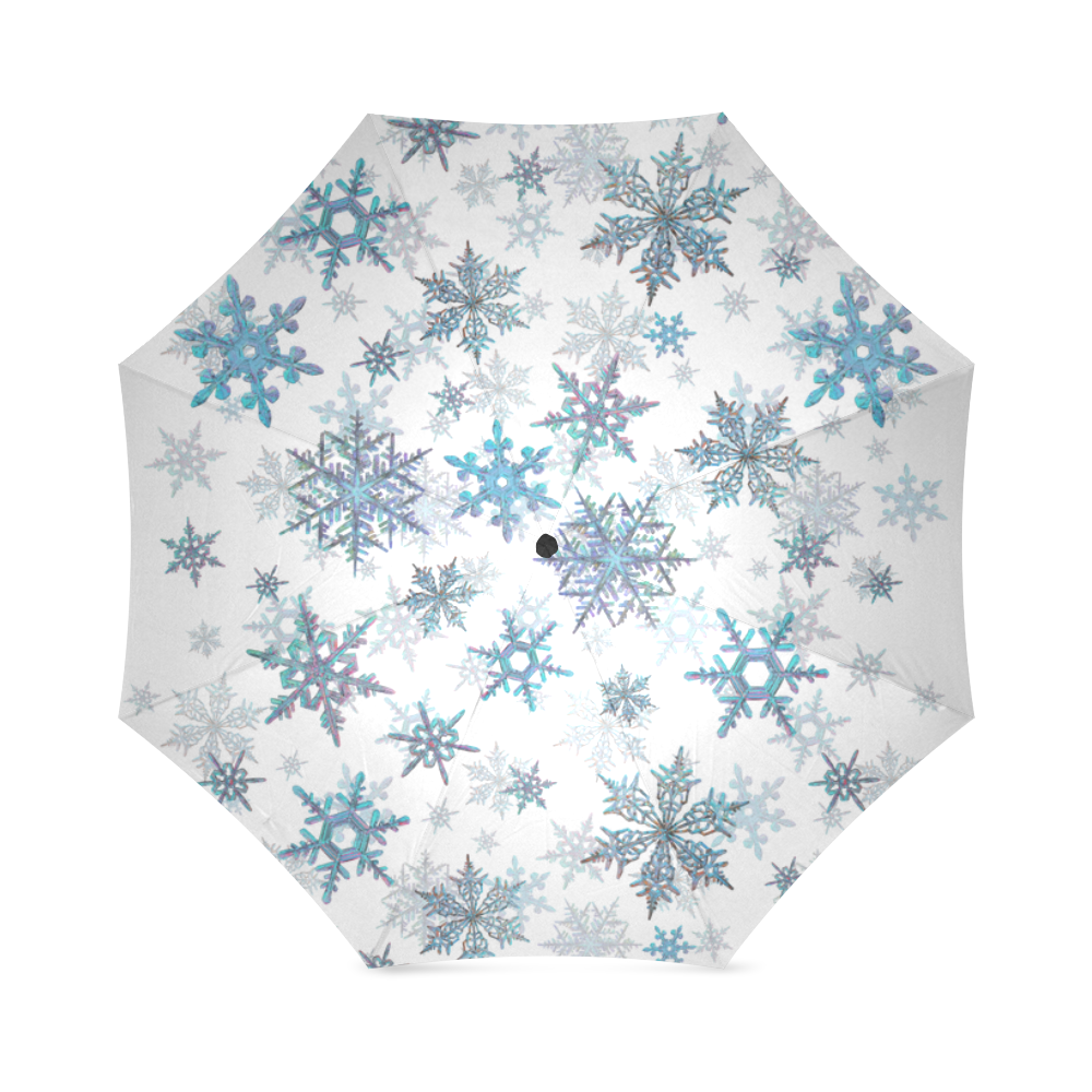 Snowflakes, Blue snow, stitched Foldable Umbrella (Model U01) ID D942922