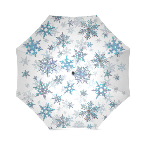 Snowflakes, Blue snow, stitched Foldable Umbrella (Model U01) ID D942922