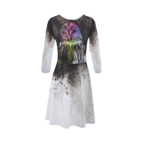 Abstract colorful owl 3/4 Sleeve Sundress (D23)