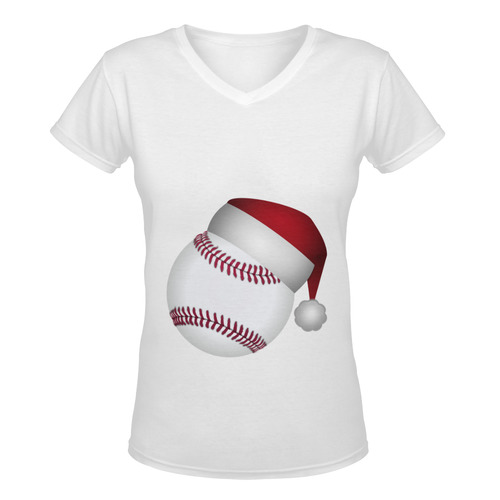 Santa Hat Baseball Christmas Women's Deep V-neck T-shirt (Model T19)