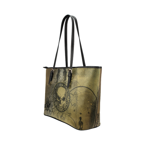 Amazing skull with skeletons Leather Tote Bag/Large (Model 1651)