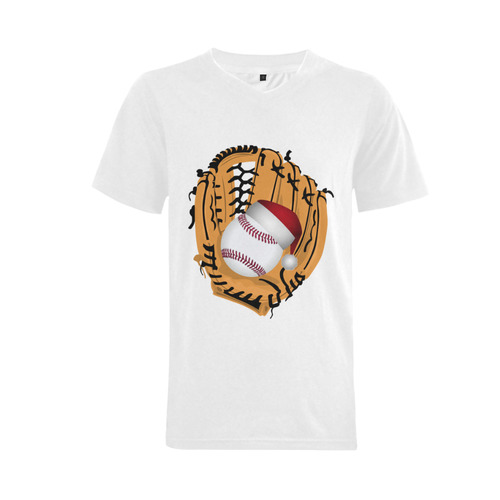 Santa Hat Baseball and Glove Christmas Men's V-Neck T-shirt (USA Size) (Model T10)