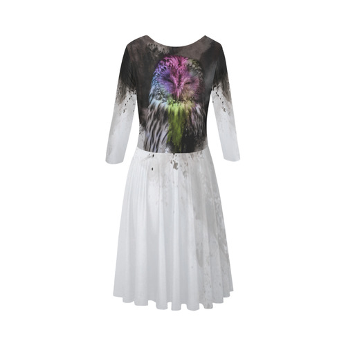 Abstract colorful owl Elbow Sleeve Ice Skater Dress (D20)