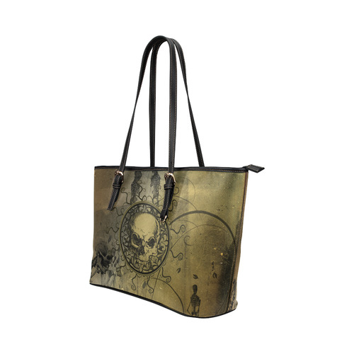 Amazing skull with skeletons Leather Tote Bag/Large (Model 1651)