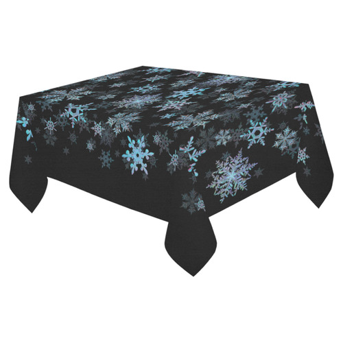 Snowflakes, Blue snow, stitched Cotton Linen Tablecloth 52"x 70"