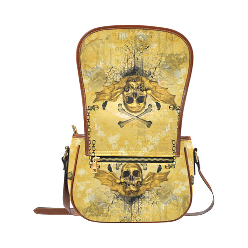 Awesome skull in golden colors Saddle Bag/Large (Model 1649)