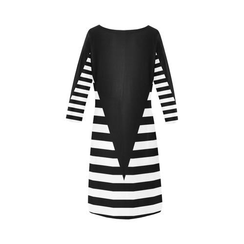 Geometric Style Black solid Stripes Big Triangle Round Collar Dress (D22)