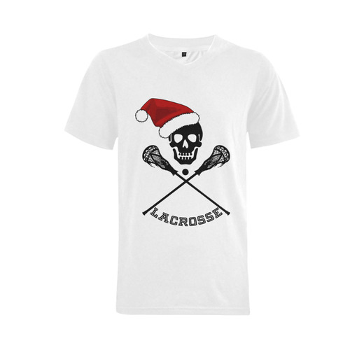 Santa Hat Lacrosse Skull Christmas Men's V-Neck T-shirt (USA Size) (Model T10)