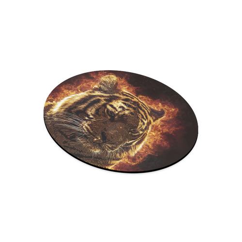 A magnificent tiger is surrounded by flames Round Mousepad