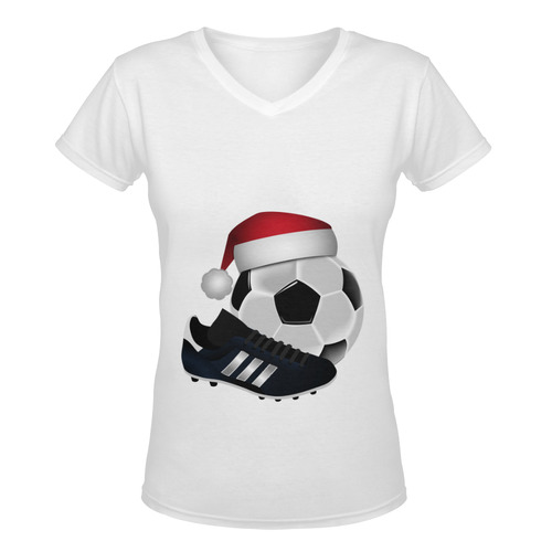 Santa Hat Soccer Ball and Shoe Christmas Women's Deep V-neck T-shirt (Model T19)