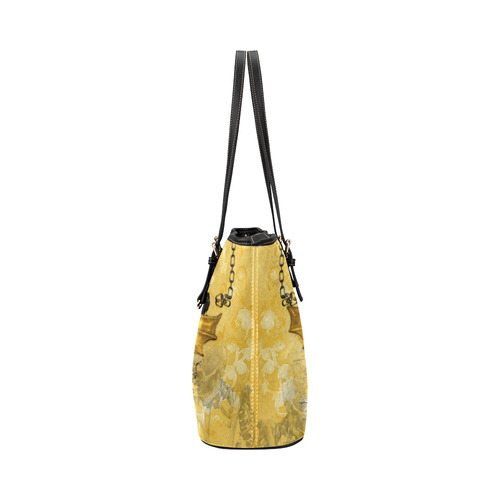 Awesome skull in golden colors Leather Tote Bag/Large (Model 1651)