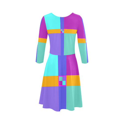 Colored Squares checkered Stripes Cross 3/4 Sleeve Sundress (D23)