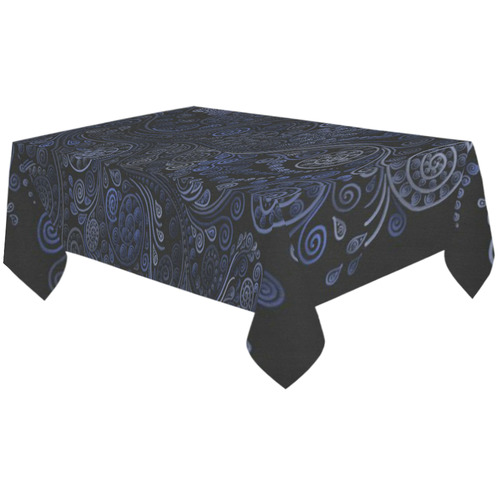 Ornamental Blue on Gray Cotton Linen Tablecloth 60"x120"