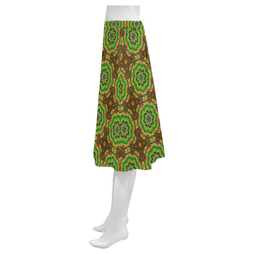 Brown and Green Floral Mnemosyne Women's Crepe Skirt (Model D16)