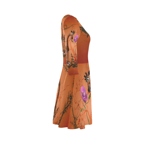 Funny giraffe speak with a flower 3/4 Sleeve Sundress (D23)