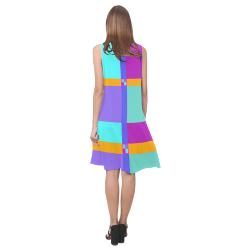 Colored Squares checkered Stripes Cross Sleeveless Splicing Shift Dress(Model D17)