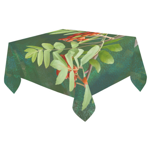 Watercolor Rowan tree - Sorbus aucuparia Cotton Linen Tablecloth 52"x 70"