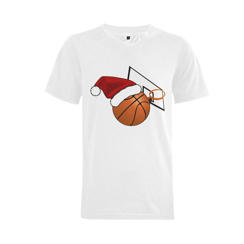 Santa Hat Basketball And Hoop Christmas Men's V-Neck T-shirt (USA Size) (Model T10)