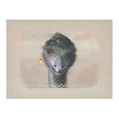 Happy Emu with Flower Cotton Linen Tablecloth 52"x 70"