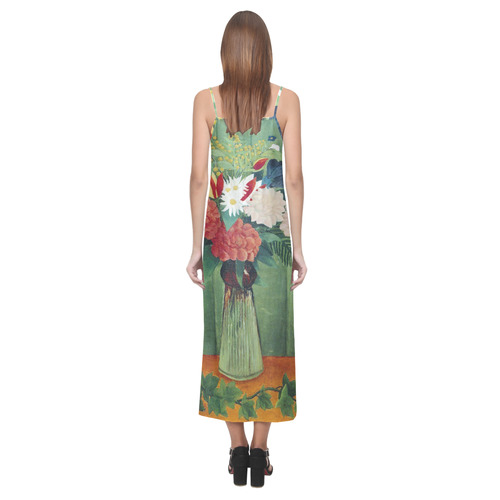 Henri Rousseau Bouquet of Flowers Still Life V-Neck Open Fork Long Dress(Model D18)