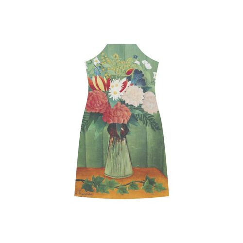 Henri Rousseau Bouquet of Flowers Still Life V-Neck Open Fork Long Dress(Model D18)