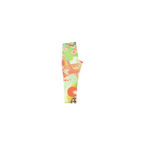 Kimono Print, Neon Green Capri Legging (Model L02)