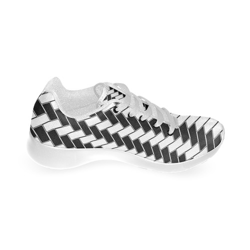 Black and White Block Herringbone Men’s Running Shoes (Model 020)