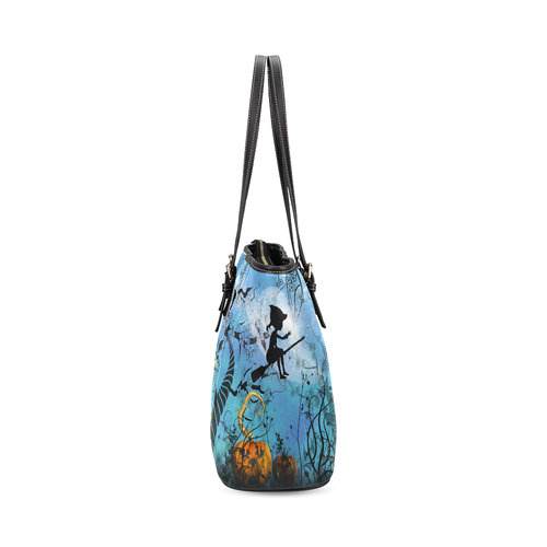 Cute flying witch Leather Tote Bag/Large (Model 1640)
