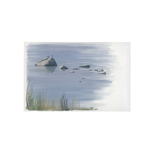 Seagulls on stones, watercolor Area Rug 5'x3'3''