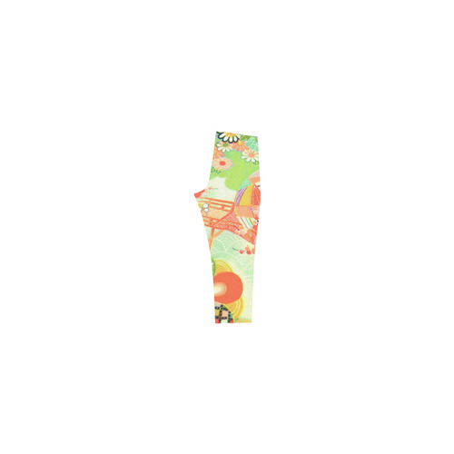 Kimono Print, Neon Green Capri Legging (Model L02)