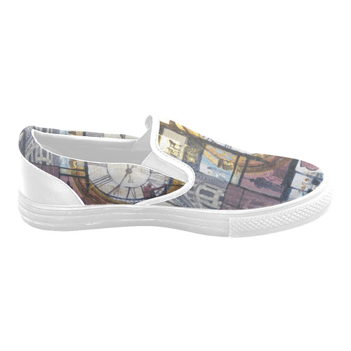 Flatiron and 5th Ave Clock Women's Unusual Slip-on Canvas Shoes (Model 019)