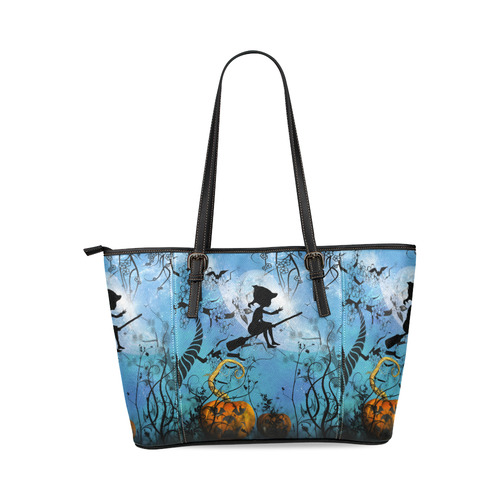 Cute flying witch Leather Tote Bag/Large (Model 1640)