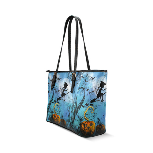 Cute flying witch Leather Tote Bag/Large (Model 1640)