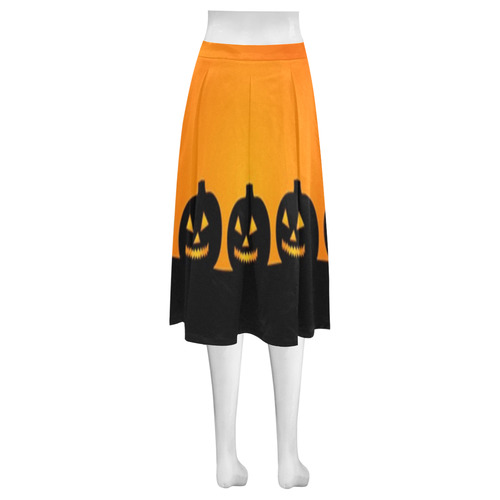 Halloween Jack-o-Lanterns Pumpkins Mnemosyne Women's Crepe Skirt (Model D16)